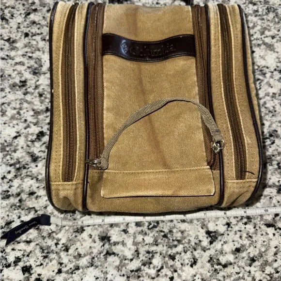 Columbia canvas leather neutral small Sage Travel Bag zip up multi-compartment - Picture 8 of 9